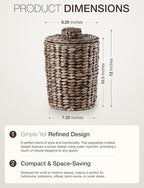 Tidita 2 Gallons Wicker Waste Basket - Water Hyacinth Bathroom Trash Can - Garbage Can with Lid Boho Style - Wicker Trash Can with Lid for Bedroom, Kitchen - Removable Liner, Handwoven (Black Color)