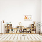 furtble Bookshelf with Storage Bins, 8-Cube Storage Organizer, Modern Wood Open Bookcase, Multifunctional Display Shelf for Living Room, Bedroom, Home Office, Oak