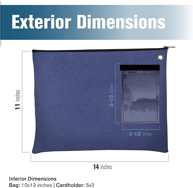 BankSupplies Canvas Interoffice Mailer, 14 oz. - 14W x 11H - Royal Blue - Transit Bag - Large Zipper Bag with Grommet - Use with Padlock or Zip Tie for Security - Interoffice Mail Bag