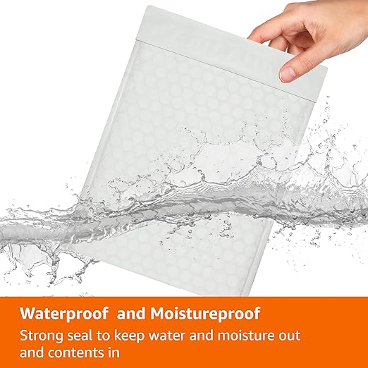 Amazon Basics Poly Bubble Self-Seal Mailer, 6" x 10" (Internal Size - 5.75" x 9"), White, 50-Pack, White/Grey