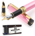 Dryden Designs Fountain Pen - Medium and Fine Nibs | Includes 24 Ink Cartridges and Ink Refill Converter | Consistent Writing, Smooth Flow - Luscious Pink