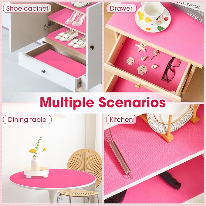 ALIUNI Drawer and Shelf Liner, Non-Slip Kitchen Cabinet Liners Non-Adhesive Thick Strong Grip Waterproof Washable Mats Protect Dresser Shelves Cupboard Bathroom Cabinets, Fuchsia, 18 in X 10 FT