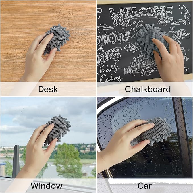 SITHON 4 Pieces Magnetic Microfiber Shag Whiteboard Eraser, Washable Microfiber Shag Dry Erase Board Eraser for Markers, Chalk, Home and Office (Gray)
