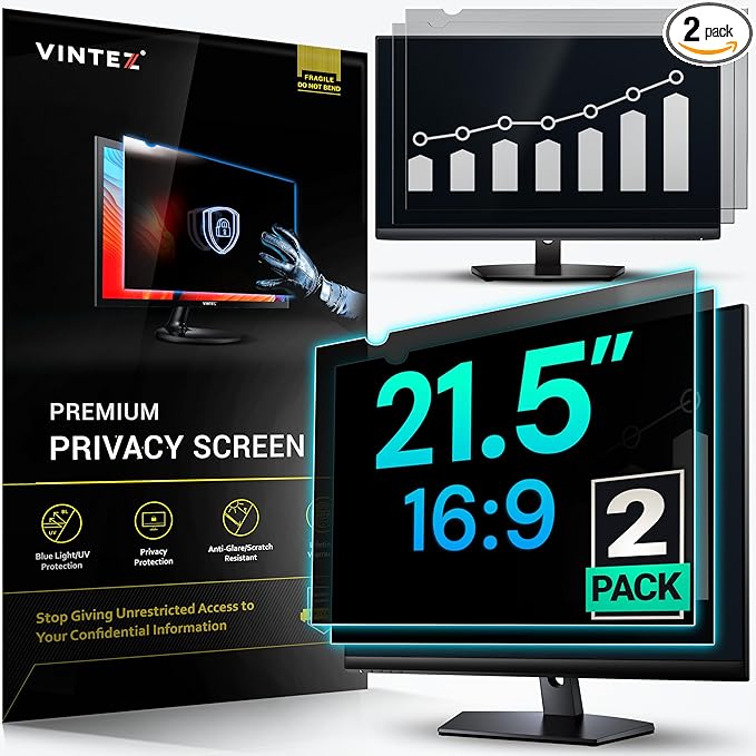 VINTEZ [2 Pack] 21.5 Inch 16:9 Privacy Screen for Computer Monitor and Laptop - Anti Glare Protector Film Blue Light Filter Eye Protection - Computer Screen Privacy Shield