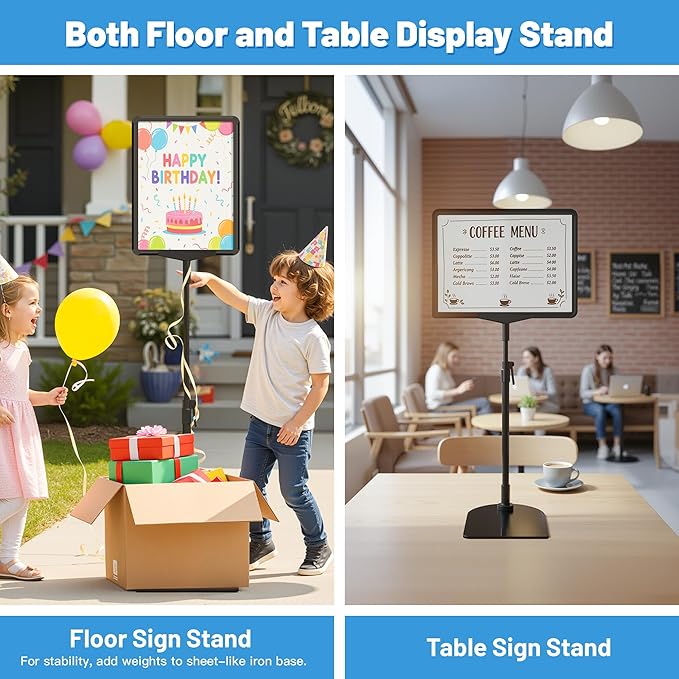 VAIIGO 6Pack Sign Stand for Display A4, Adjustable Poster Stand for Table Top & Floor, Floor Standing Sign Holder, Signage Stands for Business, Tradeshow, Store, Farm Display Stands