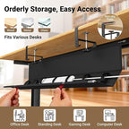 Housolution Under Desk Cable Management Tray, 36'' Longer Cord Management Under Desk, Premium Fabric Cable Storage Organizer, No Drilling Clamp/Screw Mount Cord Organization Tray for Office Home