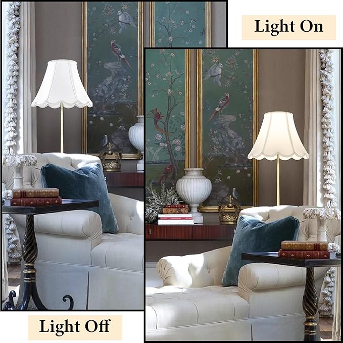 GO&SO Off White Bell Lamp Shade Medium, Scalloped Lampshade Braids with Petal Edges for Table Lamp,Floor Lamps Replacement, 6×13×9.8 Inch Spider Easy Assembly Modern Art Deco Lampshades for Bedroom