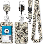 Giancomics Floral Owls Lanyards for Id Badges, Book ID Badge Holder with Retractable Reel, Flower Teacher Lanyard with Keychain Key Clip Carabiner Name Tag Card Holder Protector Office Women Gift
