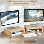 TEAMIX Wood Monitor Stand Riser - 2 Pack Adjustable Dual Monitor Riser for Laptop/PC