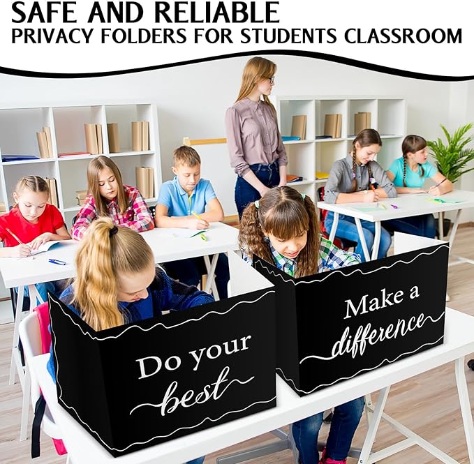 Honoson 24 Pcs Bulk Inspirational Privacy Folders for Students Cardboard Test Privacy Boards Motivational Words Desk Dividers Shield for Classroom School Study Supplies, 6 Styles(Minimalism)