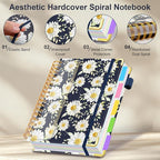 Spiral Journal Notebooks for Work, 300 Pages 5 Subject Notebook College Ruled with Dividers & Tabs, 8''x 10'' Large Notebook Journal for Women Students Note-Taking and Organizer (White Daisy)