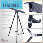 U.S. Art Supply 70" High Boardroom XL Black Aluminum Flip Chart Easel & Presentation Stand (6 Pack) - Adjustable Floor/Tabletop, Portable Tripod, Holds 45 lbs, for Chart Paper, Poster Boards, & Pads