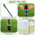 AIHSUMC Outdoor Banner Pole with Ground Stake, 4-Section Stainless Steel Adjustable Banner Stand, Free-Assembly Yard Sign Post for 3–10FT Horizontal Banners, Portable Advertising Display (Hardware Only)