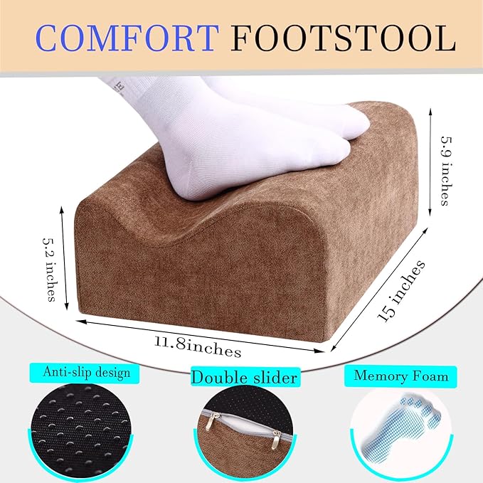 COMFelicify Foot Rest for Under Desk at Work, Ergonomic Under Desk Footrest with Washable Cover, Memory Foam Foot Stool for Office Chair & Gaming Chair, Back & Hip Pain Relief, Brown