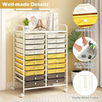 Happygrill 20-Drawer Organizer Cart Tools, Mobile Utility Storage Cart with Removable Drawers & Lockable Wheels, Rolling Storage Cart with wheels for Home Office School (Yellow, Beige & Grey)