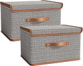 Tuza 2 Pack Storage Bins with Lids, Collapsible Closet Organizer Container, Fabric Organizer Box with Handles, Decorative Storage Boxes with Lids for Organizing Clothes, Sheet, Light Grey, Extra Large