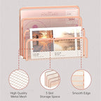 SUPEASY Mail Organizer for Desk, Mesh Metal Mail Holder Countertop with 3-Slot, Letter Sorter File Holder, Office Envelope Organizer for Mails (Rose Gold)