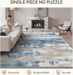 GENIMO No Crease Non Slip 8x10 Area Rugs for Living Room, Craft Woven Modern Abstract Rug, Soft Floor Carpet, Single-Piece Rugs for Bedroom, Dining Room, Office, Blue