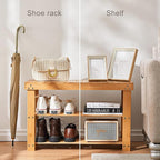 Pipishell 3 Tier Bamboo Shoe Rack Bench - Sturdy Shoe Organizer Holds up to 300lbs for Entryway, Bedroom, Living Room, Balcony