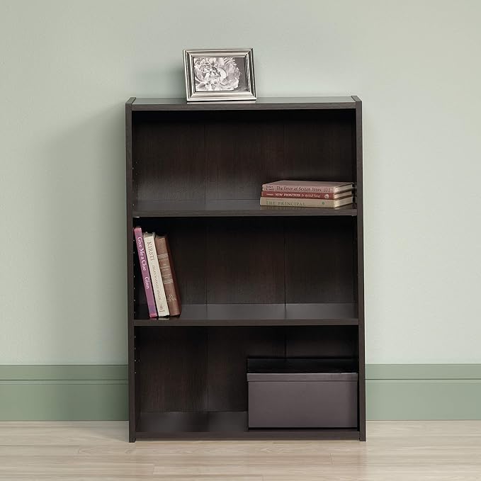 Sauder Beginnings 3-Shelf Bookcase, Bookshelf with Adjustable Storage Shelves, in Med Wood Finish