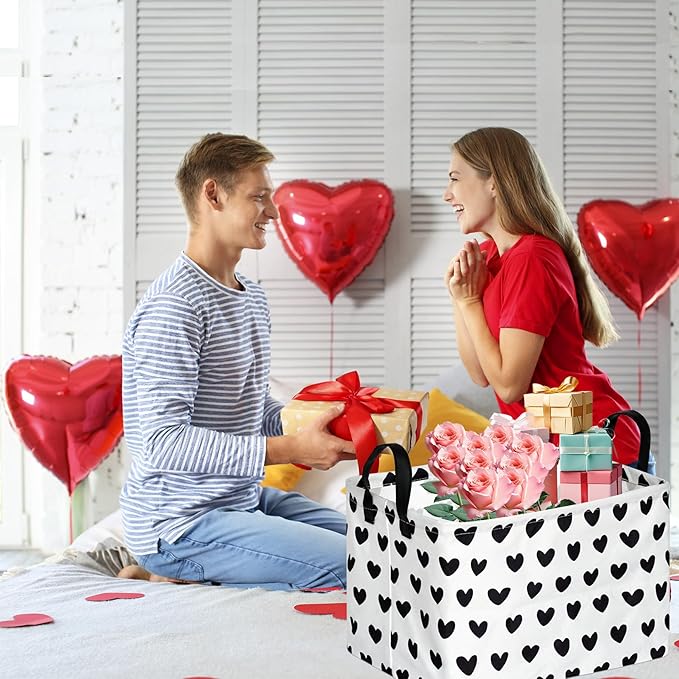 FUULOXE Rectangular Valentines Basket Storage Bin for Shelves Girls Gifts Baskets Foldable Box with Handles for Home Office Car Dormroom Valentine's Day Party Supplies
