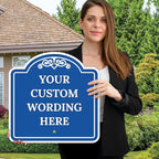 Custom Decorative Sign, Personalized Metal Sign for Business, Driveway, Home, Airbnb, Office Door Plaque, Blue Background, 18x18 Inches, ACM, Fade Resistant, Made in USA