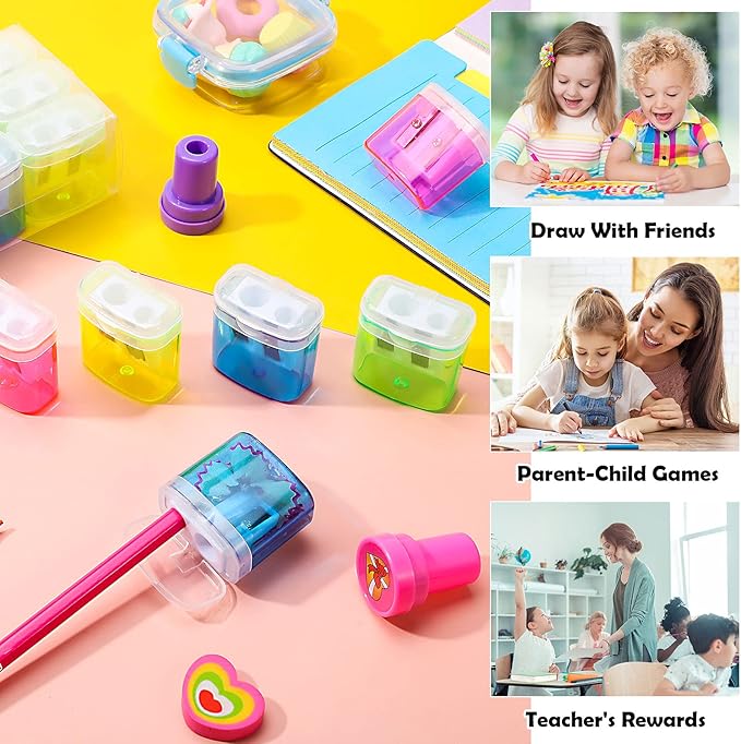 Teling 660 Pcs Manual Pencil Sharpeners Bulk Handheld Dual Holes Pencil Sharpeners for Kids Colorful Portable Compact Sharpener with Lid for Students School Class Home Office Supply