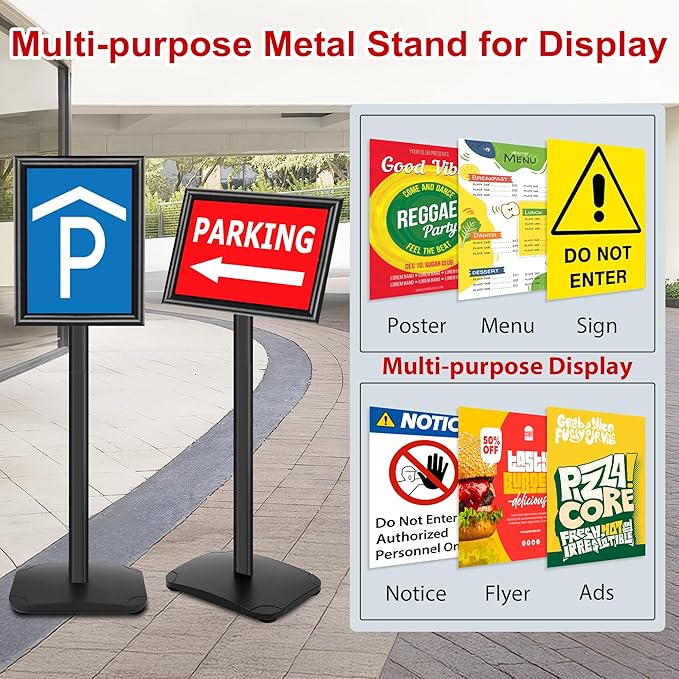 VAIIGO Heavy Duty Sign Holder Stand 8.5x11 Inch - Pedestal Floor Standing Sign Holder with Weighted Base - Vertical & Horizontal Poster/Menu Stand for Indoor/Outdoor Business Store Advertising, Black