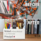 XPH Principal Gifts Pen Pencil Holder Organizer for Desk, Gifts for Principals Women Men, Behind a Great School Is an Awesome Principal Wooden Box Sign for Office Workplace Desk Tabletop Decorations