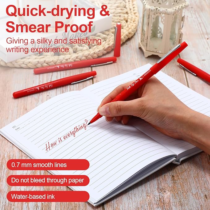 Fuyoooo 36 Pcs Felt Tip Pens 0.7mm Medium Point Colored Felt Tip Pens for Journaling Planner Writing Note-taking Art Office and School Supplies(Red)