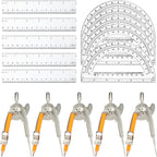 20 Pieces Geometry Math Set Compass for Geometry Math Compass and Protractor Set Include Metal Compass with Pencil Plastic Ruler and Protractor for Student School Office Woodworking Drawing Tools