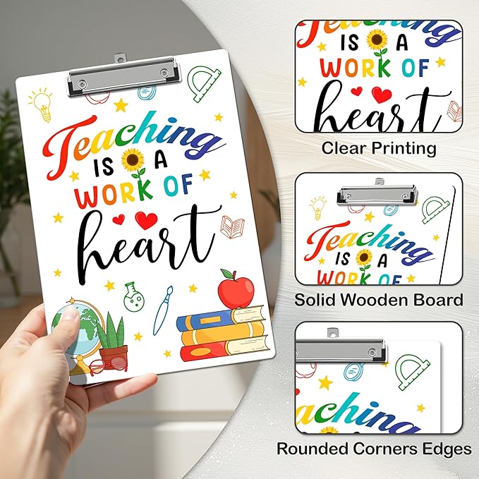 APIILVPQ Teacher Clipboard, Cute Clipboards with Low Profile Clip for Office School Use, Teacher's Day Birthday Gifts Wooden Clip Boards for Writing Reading - C05