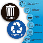 Recycle Stickers for Trash Bins - Perfect Recycling Sticker for Trash Can - 2 Pack - 5" x 5" Decal Logo - Ideal Label Sign for Home or Office Refuse Bin - Suitable for Indoor/Outdoor use