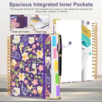 Spiral Journal Notebooks for Work, 300 Pages 5 Subject Notebook College Ruled with Dividers & Tabs, 8''x 10'' Large Notebook Journal for Women Students Note-Taking and Organizer (Purple Floral)