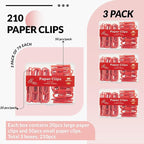 NEEWAY Colorful Paper Clips Assorted Sizes, Small and Large Paperclips, 210 Count, 3 Pack of 70 (Red)