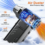JUFINX Air Duster -250000RPM- Snow Blower, Replaceable Batteries 2pcs,Long Life-mini Blower, 3-Gear Adjustable- Electeic Air Duster for Keyboard,PCs,Outdoors,Snow,Leaves,Car Cleaning (2*Batteries)