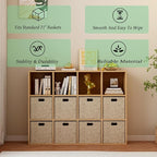 OSCHF 12-Cube Storage Shelf Bookcase - Wooden 3-Tier Floor Standing Open Bookshelf for Home and Office, Display Cabinet, Oak
