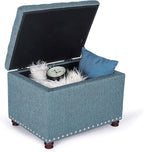 Decent Home 24’’ Rectangular Upholstered Storage Ottoman for Living Room- Fabric Foot Stool with Nail-Head Trim- Chests and Organizers, Load Up to 350 lb, Lake Blue