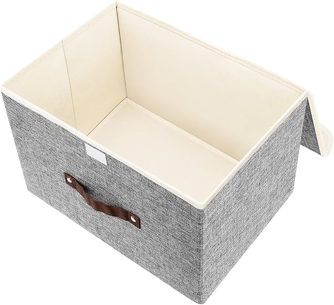 TYEERS Collapsible Storage Boxes, Washable Fabric Storage Bins with Lids, 14.9x9.8x9.8 inches, 2 Pack, Gray