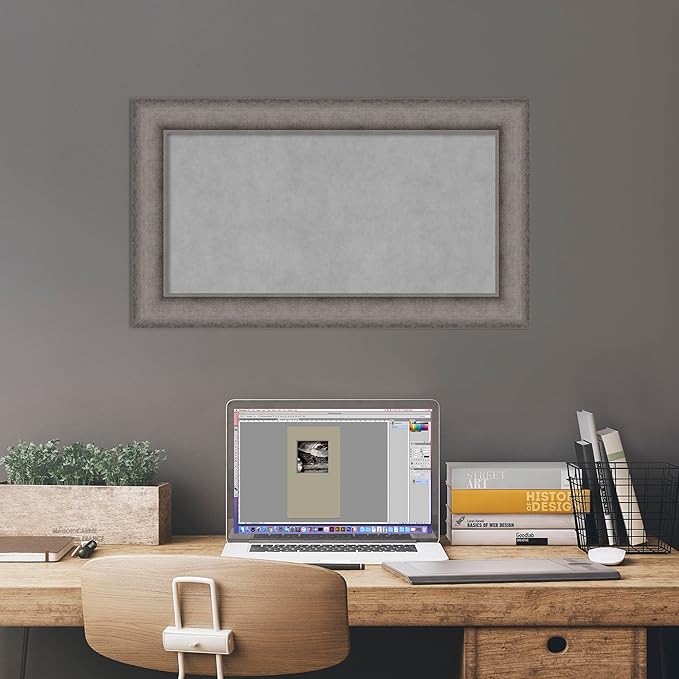 Amanti Art Grey Framed Magnetic Board 16x28 Small Vision Board for use with Magnets, 100% Metal Sheet to Display Items as Office Decor or for Home Organization in mudroom, Kitchen or Kids Room