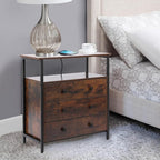 Edbuosy 3 Wooden Drawers Night Stand, 27 Inch Wide Nightstand with Charging Station and Adjustable Drawers, Small Dresser for Closet, Bedside Table for Living Room/Bedroom/Office, Retro Brown.