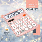 CATIGA Desktop Calculator (2 Pack) 12 Digit with Large LCD Display and Sensitive Button, Solar and Battery Dual Power, Standard Function for Office, Home, School, CD-2786 (Light Blue/Light Pink)