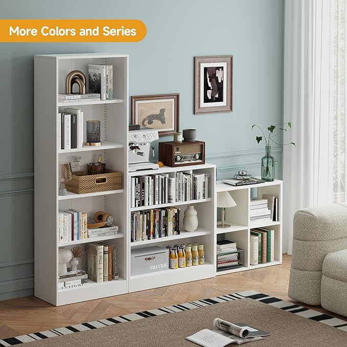 IRONMIX Metal Short Bookshelf, White Small Bookshelf with Storage, Modern 4 Cube Storage Organizer with Shelves, Open Cube Shelf, Small TV Stand for Home Office Library (White, 700-2 Set)
