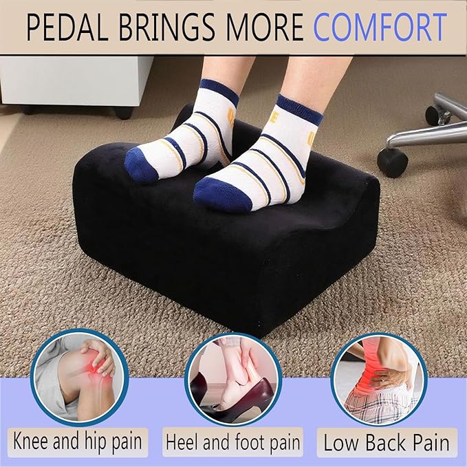 COMFelicify Foot Rest for Under Desk at Work, Ergonomic Under Desk Footrest with Washable Cover, Memory Foam Foot Stool for Office Chair & Gaming Chair, Back & Hip Pain Relief, Black