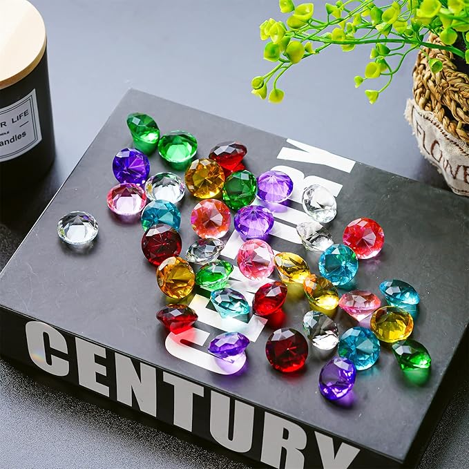 HDCRYSTALGIFTS 36pcs 0.8'' Multi-Color Art Glass Diamonds Crystal Gems Vase Fillers Wedding Table Scattering Gemstones Christmas Party Decorations