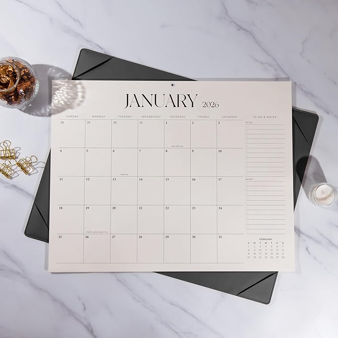 Simplified Desk Calendar 2026-2027 with Desktop Mat, Large Desk Pad Calendar from January 2026 to June 2027, 22 x 17 Inch, Desk Blotter Calendar for Home Office and School, Easy Planning, Black