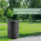 Zedfire 55 Gallon Perforated Waste Bin with Flat Lid, Steel Outdoor Heavy-Duty Commercial Trash Can, Round Recycle Container, Durable Garbage Can for Parks, Municipalities, Parking, Schools