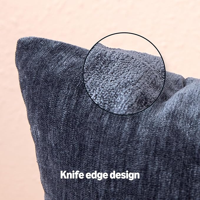 Amazon Basics Chenille Throw Pillow Covers, Home Decor Cushion Cover for Bedroom Living Room Couch Bed, 20" W × 20" L, Navy Blue