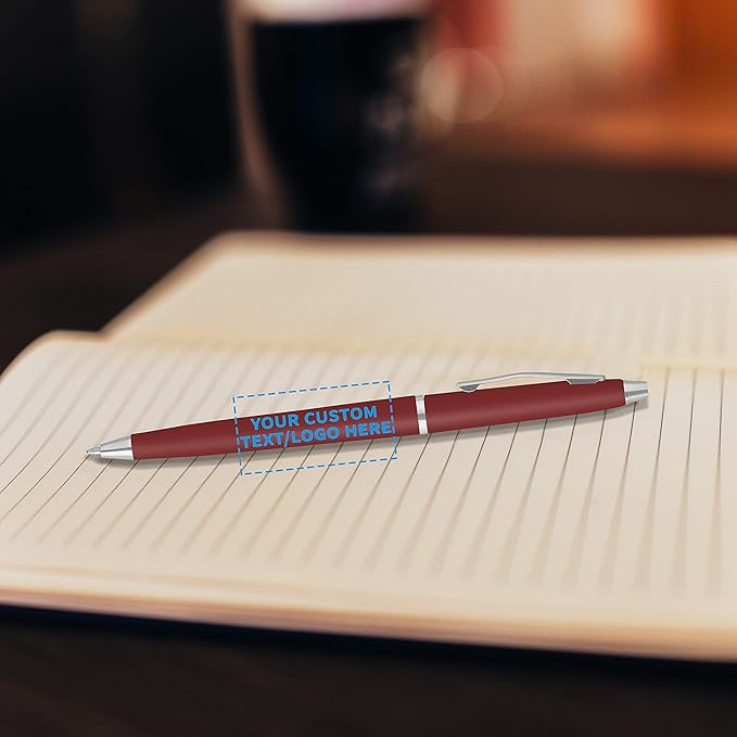 DISCOUNT PROMOS Custom Langham Ballpoint Pens Set of 50, Personalized Bulk Pack - Black Ink, Great for Office, School, Business, Tradeshows - Burgundy