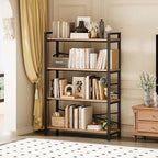 4 Tier Bookshelf 31.49" Width, Tall Book Shelf Storage and Organization, Wooden and Metal Industrial Bookcase, Large Book Shelves for Home Living Room Bedroom Office Storage(Light Coffee)